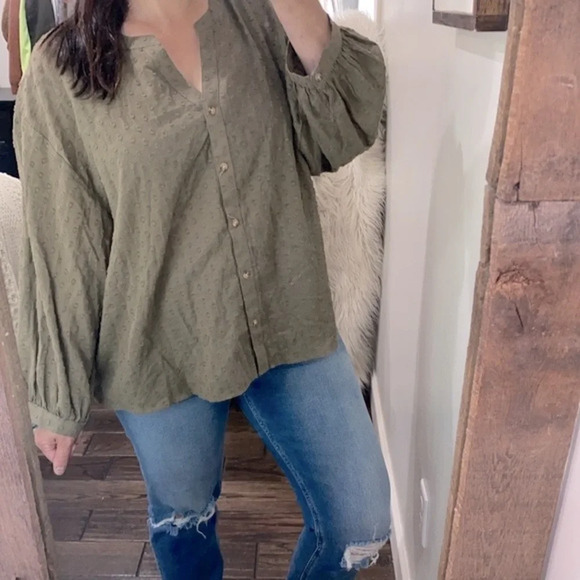 Cato olive green Swiss dot top cotton fabric size XLarge - Picture 3 of 10